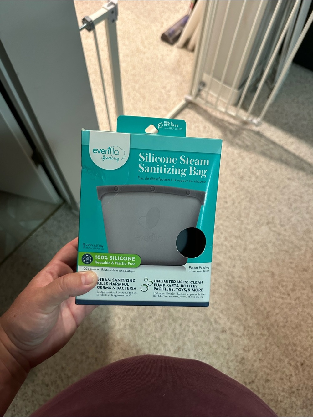 Brand New- Never Opened- Evenflo Silicone Steam Sanitizing Bag — Gray